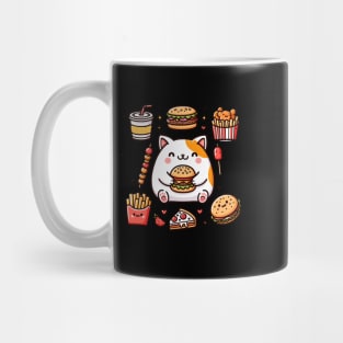 Funny Cat in Love with Fast Food, Burger, Pizza and Fries Mug